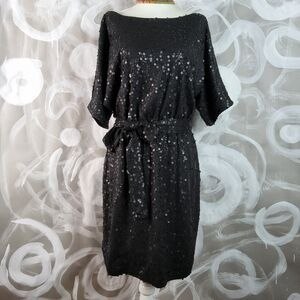 NEW YORK & CO Wmns Sz M Black Sequined Boat Neck Short Dress GlamCore  PartyCore